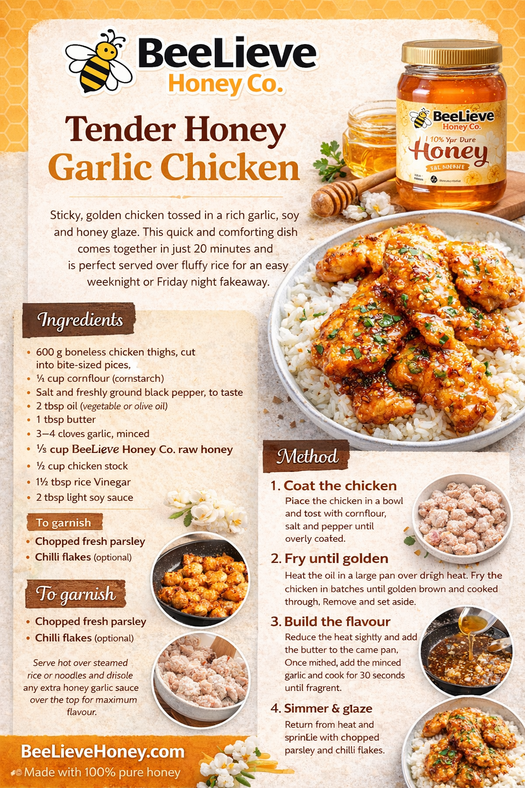 Tender Honey garlic chicken
